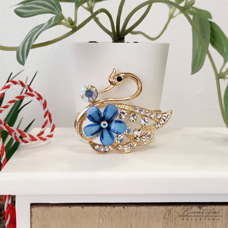 Brosa Martisor, mare - in forma de lebada cu pietre albe, multicolor si blue [2]