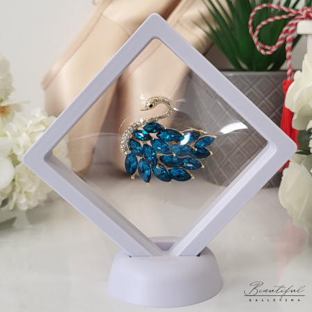 Brosa Martisor - mare, in forma de lebada cu pietre albe si albastre turcoaz [2]