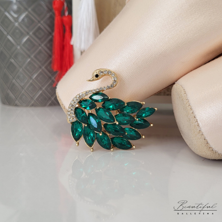 Brosa Martisor - mare, in forma de lebada cu pietre albe si verzi [1]