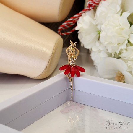 MARTIE - MARTISOR - Brosa Martisor, mic - in forma de balerina cu pietre albe si blue pe tutu