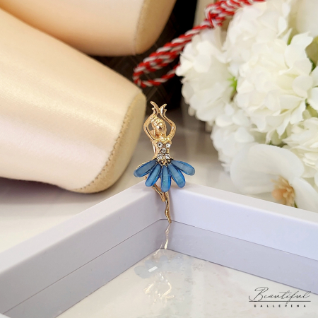 MARTIE - MARTISOR - Brosa Martisor, mic - in forma de balerina cu pietre albe si blue pe tutu