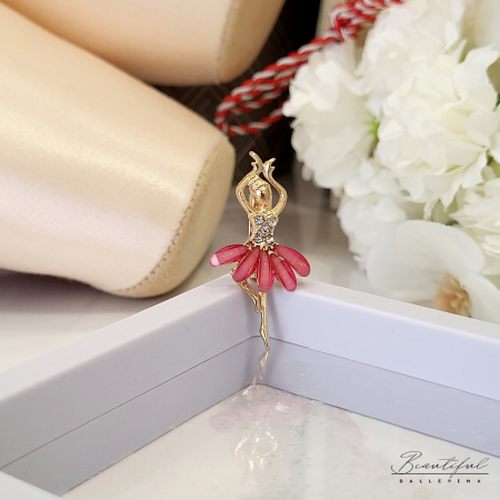 MARTIE - MARTISOR - Brosa Martisor, mic - in forma de balerina cu pietre albe si roz pe tutu