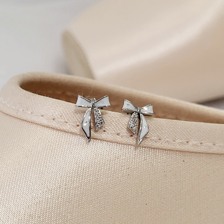 Cercei din Argint 925, Model Fundiță (Fiocco), cu Sidef (Mother of Pearl) și Zirconii Albe [1]