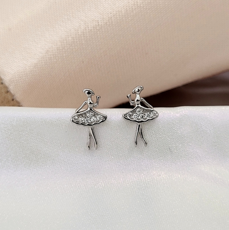 Cercei din Argint - BB Ballerina, Balerina cu tutu si cristale zirconia [9]