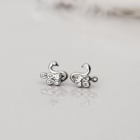 Cercei din Argint - Mini Swan , Lebada cu cristale zirconia [4]