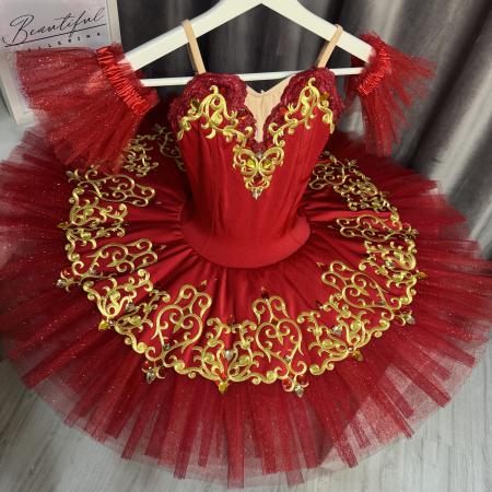 Costum de scenă - tutu de balet pentru copii - roșu și auriu - Kitri - Don Quixote [2]