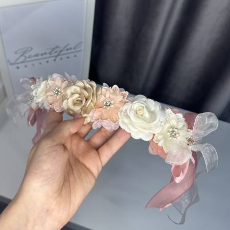 Flowers pro Headpiece - pink, white, ivory. Acesoriu profesional flori pentru coc de balerine [4]