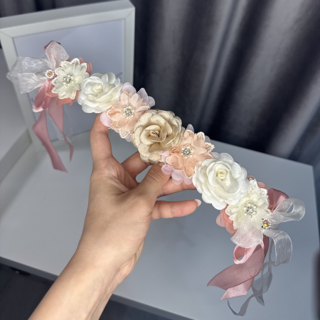 Flowers pro Headpiece - pink, white, ivory. Acesoriu profesional flori pentru coc de balerine [2]