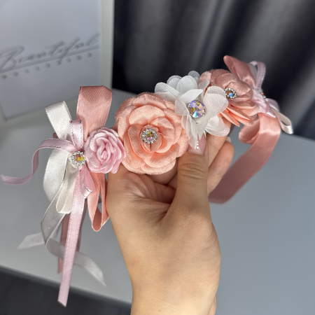 Flowers pro Headpiece - peach, pink, white . Acesoriu profesional flori pentru coc de balerine [3]