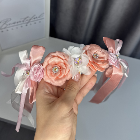 Flori / Flowers - Flowers pro Headpiece - peach, pink, white . Acesoriu profesional flori pentru coc de balerine