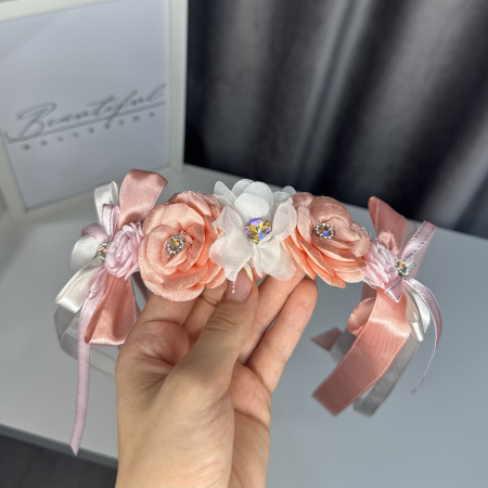 Flowers pro Headpiece - peach, pink, white . Acesoriu profesional flori pentru coc de balerine [1]