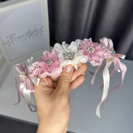 Flowers pro Headpiece - pink, white . Acesoriu profesional flori pentru coc de balerine [1]