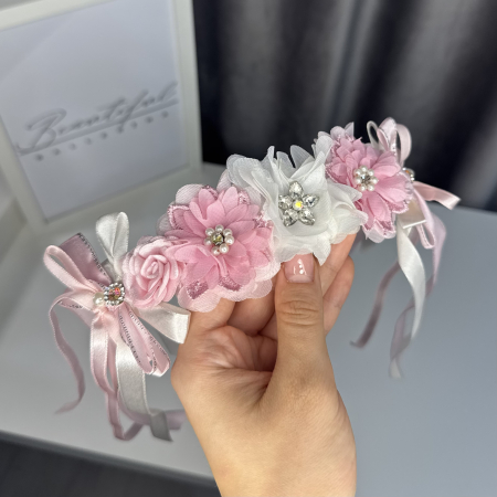 Flowers pro Headpiece - pink, white . Acesoriu profesional flori pentru coc de balerine [2]