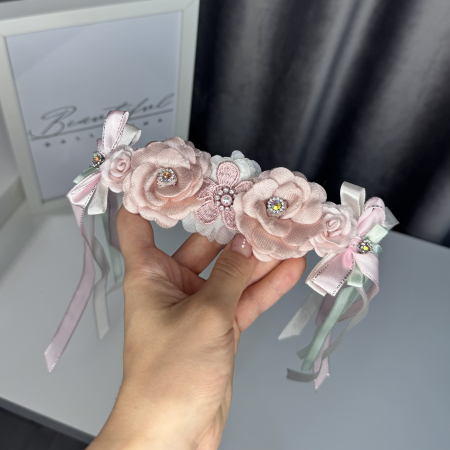 Flori / Flowers - Flowers pro Headpiece - pink , white , light green. Acesoriu profesional flori pentru coc de balerine