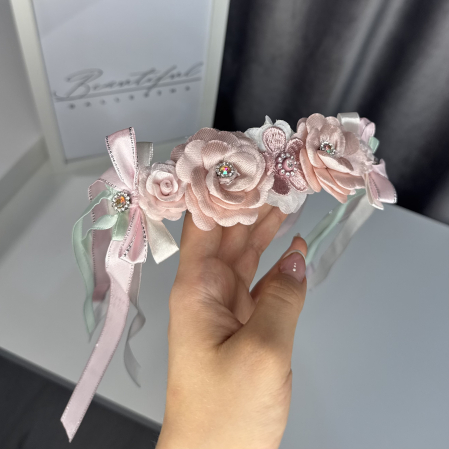 Flowers pro Headpiece - pink , white , light green. Acesoriu profesional flori pentru coc de balerine [1]
