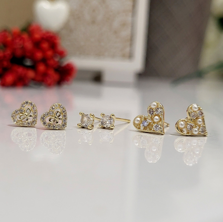 Love - Set cercei - Coquette Hearts - 3 perechi, gold