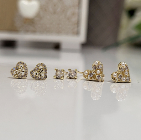 Set cercei - Coquette Hearts - 3 perechi, gold [3]