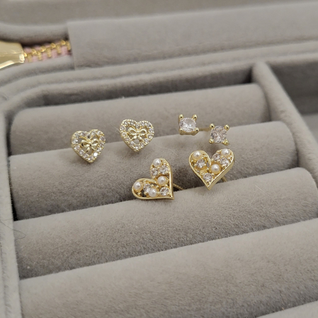 Set cercei - Coquette Hearts - 3 perechi, gold [2]