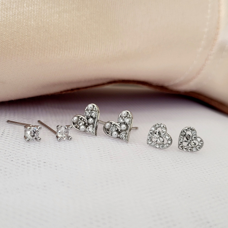 Set cercei - Coquette Hearts - 3 perechi, silver [5]