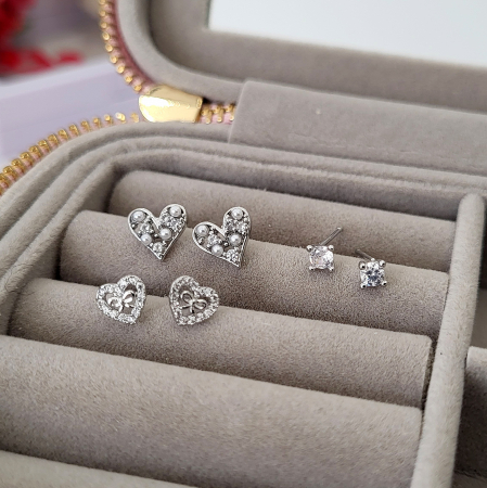 Set cercei - Coquette Hearts - 3 perechi, silver [6]