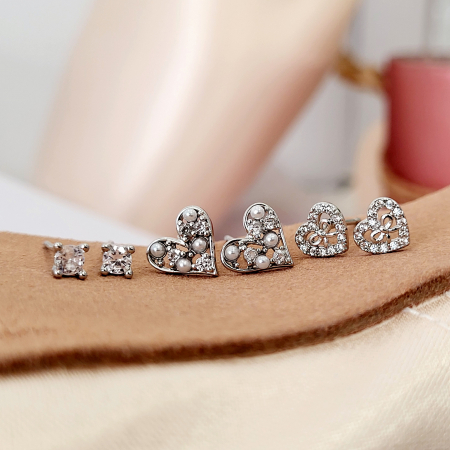Love - Set cercei - Coquette Hearts - 3 perechi, silver
