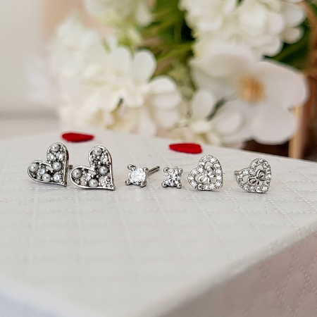Set cercei - Coquette Hearts - 3 perechi, silver [4]