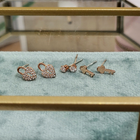 Set cercei  - Key of Love - 3 perechi, rose gold [2]