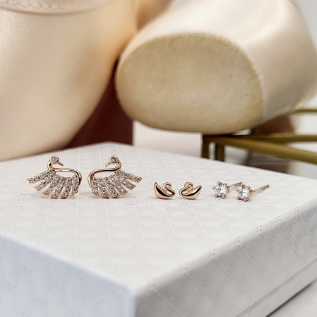 Swan Lake - Set Cercei - Fashion Swan - 3 perechi, rose gold.