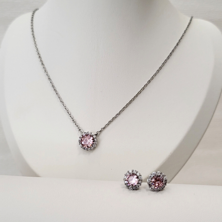 BIJUTERII - Set Diamond - pink & silver - lantisor + cercei