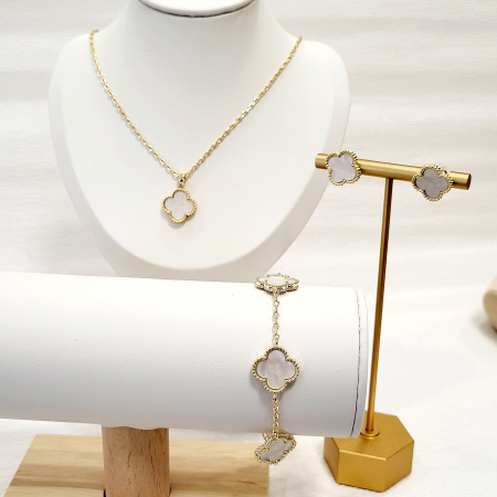 Inspired - Set tip Van Cleef - white & gold - cercei, bratara, lant