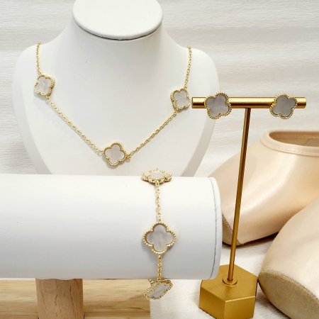 Inspired - Set tip Van Cleef - white & gold - cercei, bratara, lant