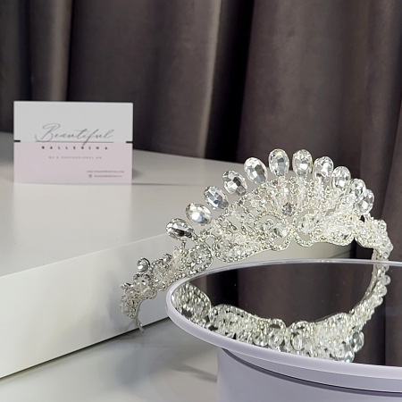 Tiare/Coronite Standard - Tiara Coronita Standard - Premium, alb - argintiu - decorata cu cristale albe, balet