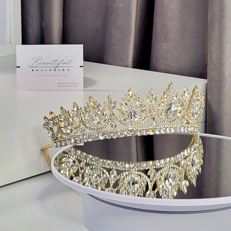 Tiare/Coronite Standard - Tiara Coronita Standard - Premium, alb - aurie - decorata cu cristale albe, balet