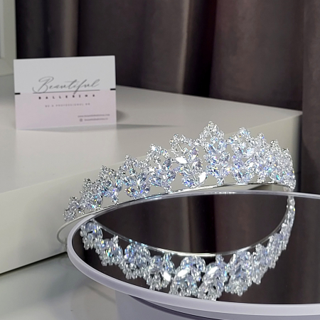 Tiare/Coronite Standard - Tiara Coronita Standard - Premium, alb cu argintiu - decorata cu cristale albe, balet