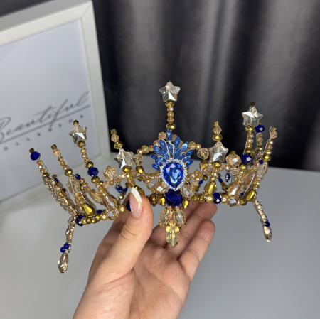 Tiara gold & royal blue - Queen [2]