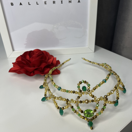 Tiara - green & gold + trandafir - Esmeralda [4]