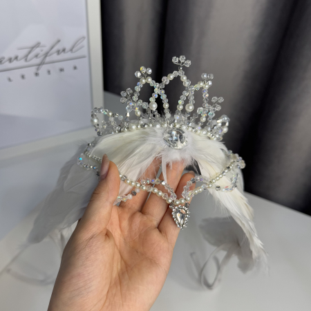 BB PRO TIARAS - Tiara + Parura profesionala de lebada - set - White Swan - Odette