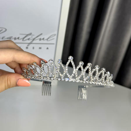 Tiare/Coronite Standard - Tiara Standard - argintie - decorata cu cristale albe, pentru balerine