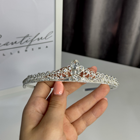 Tiare/Coronite Standard - Tiara Standard - argintie - decorata cu cristale
