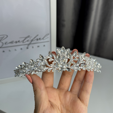 Tiare/Coronite Standard - Tiara Standard - argintie - decorata cu cristale