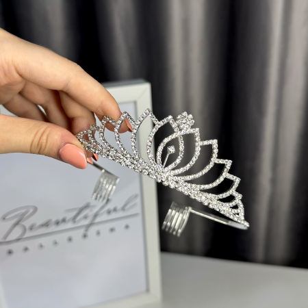 Tiare/Coronite Standard - Tiara Standard - argintie - decorata cu cristale