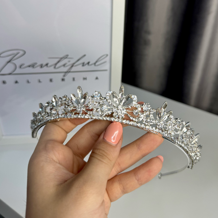 Tiare/Coronite Standard - Tiara Standard - argintie - decorata cu cristale