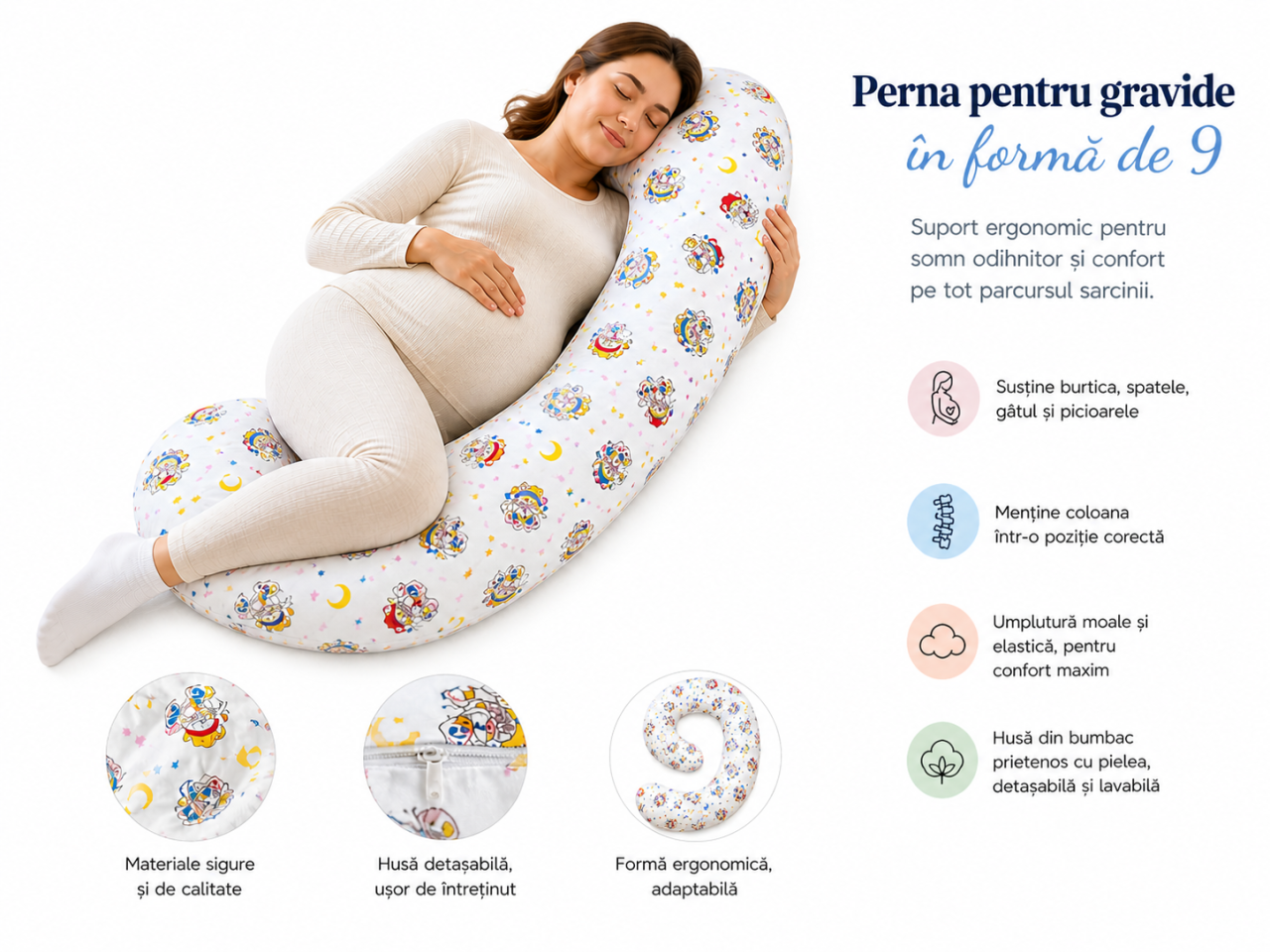 Perna gravide 3 in 1 husa alba in forma cifrei 9 Bebedeco [2]
