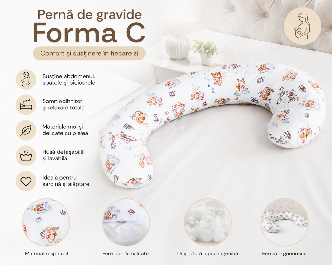 Perna gravide multifunctionala in forma literei C BEBEDECO [2]