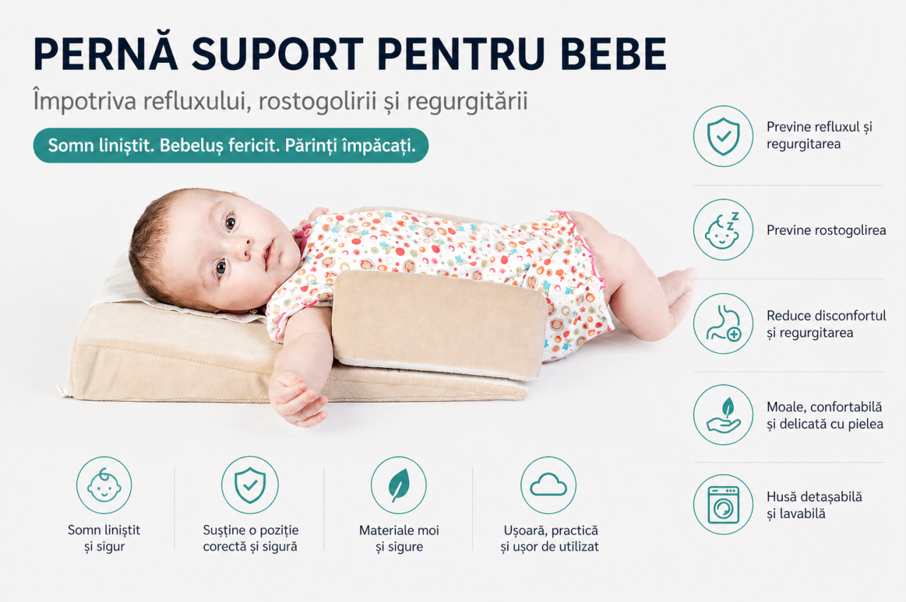 Perna antireflux bebe 3 in 1 Bebedeco SOMN USOR antireflux, antirostogolire, antiregurgitare BEBEDECO [2]