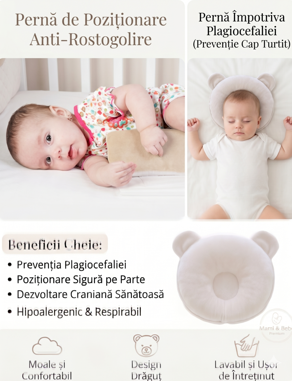 Set perne bebe - Perna plagiocefalie bebe si Perna anti rasturnare BEBEDECO [2]