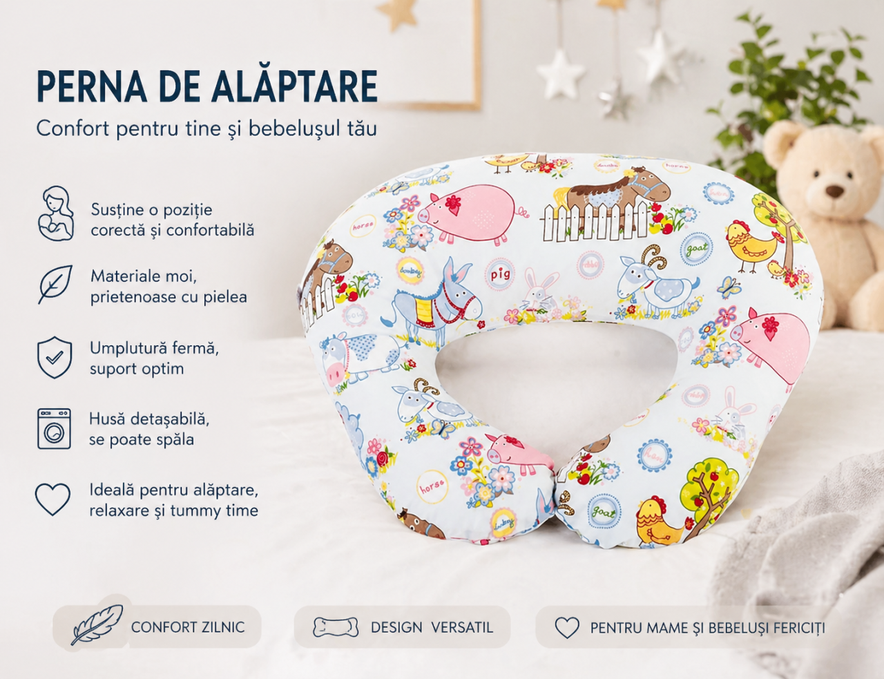 Set perne bebelusi Perna pentru alaptat Ferma animalelor si Perna plagiocefalie [4]