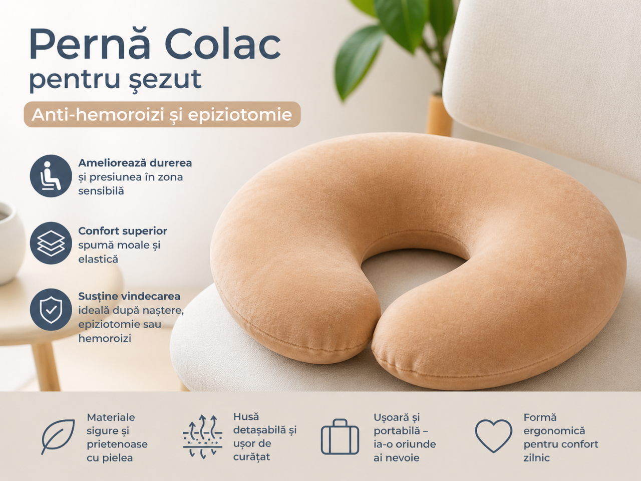 Set perne gravide - Perna gravide 3 in 1 BEBEDECO Martinel la joaca si Perna colac epiziotomie si hemoroizi bej [5]