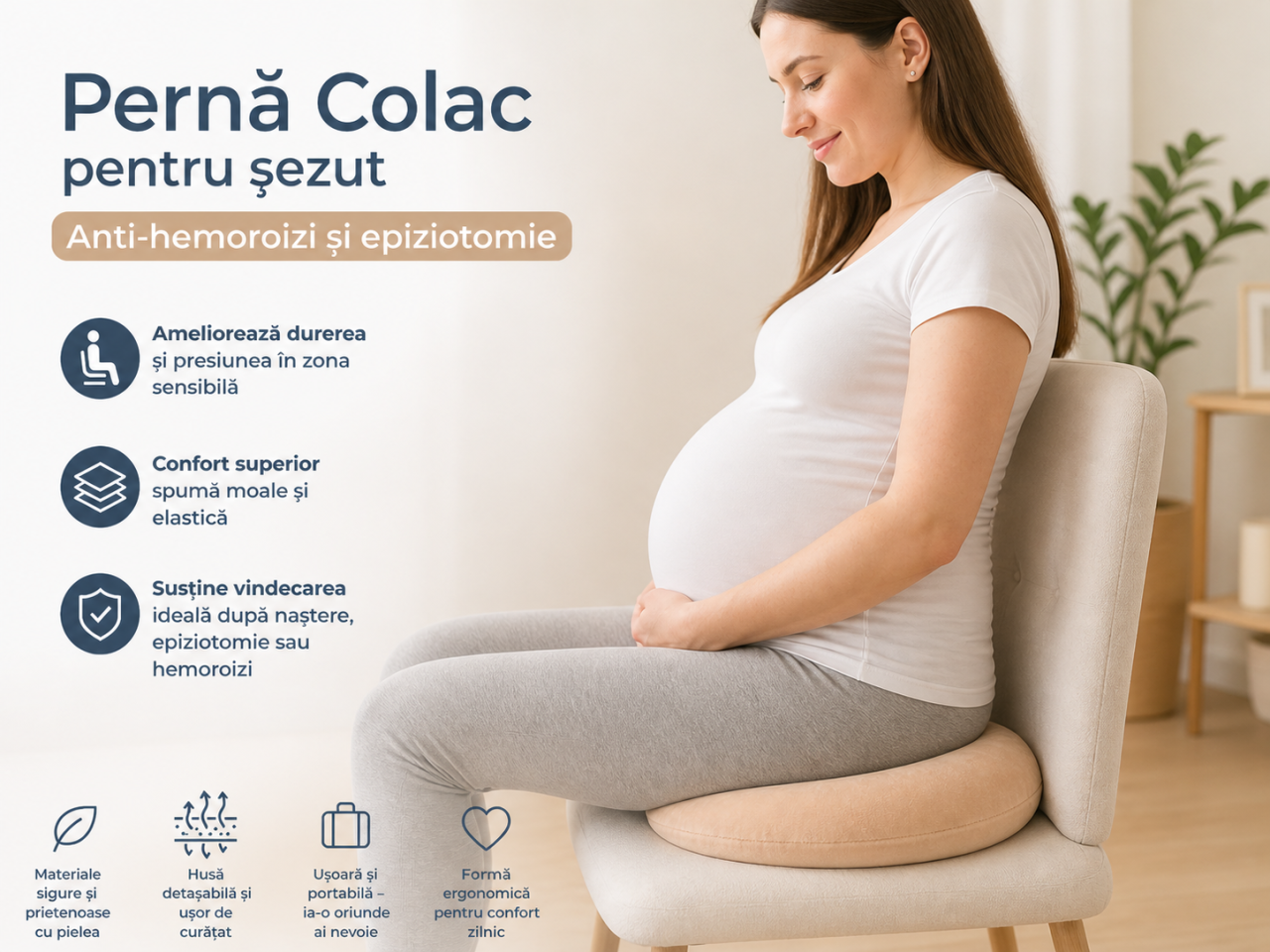 Set perne gravide - Perna gravide 3 in 1 BEBEDECO Summer Night si Perna colac epiziotomie si hemoroizi bej [4]