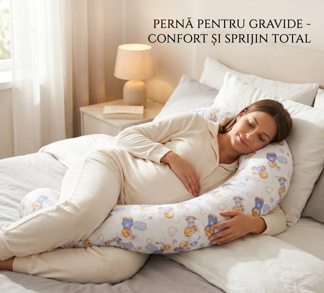 Set perne gravide - Perna pentru gravide in forma literei C BEBEDECO Bee Friends si Perna colac epiziotomie si hemoroizi [6]